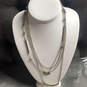 3 Layered Necklace, Silver and Antique Matte Brass